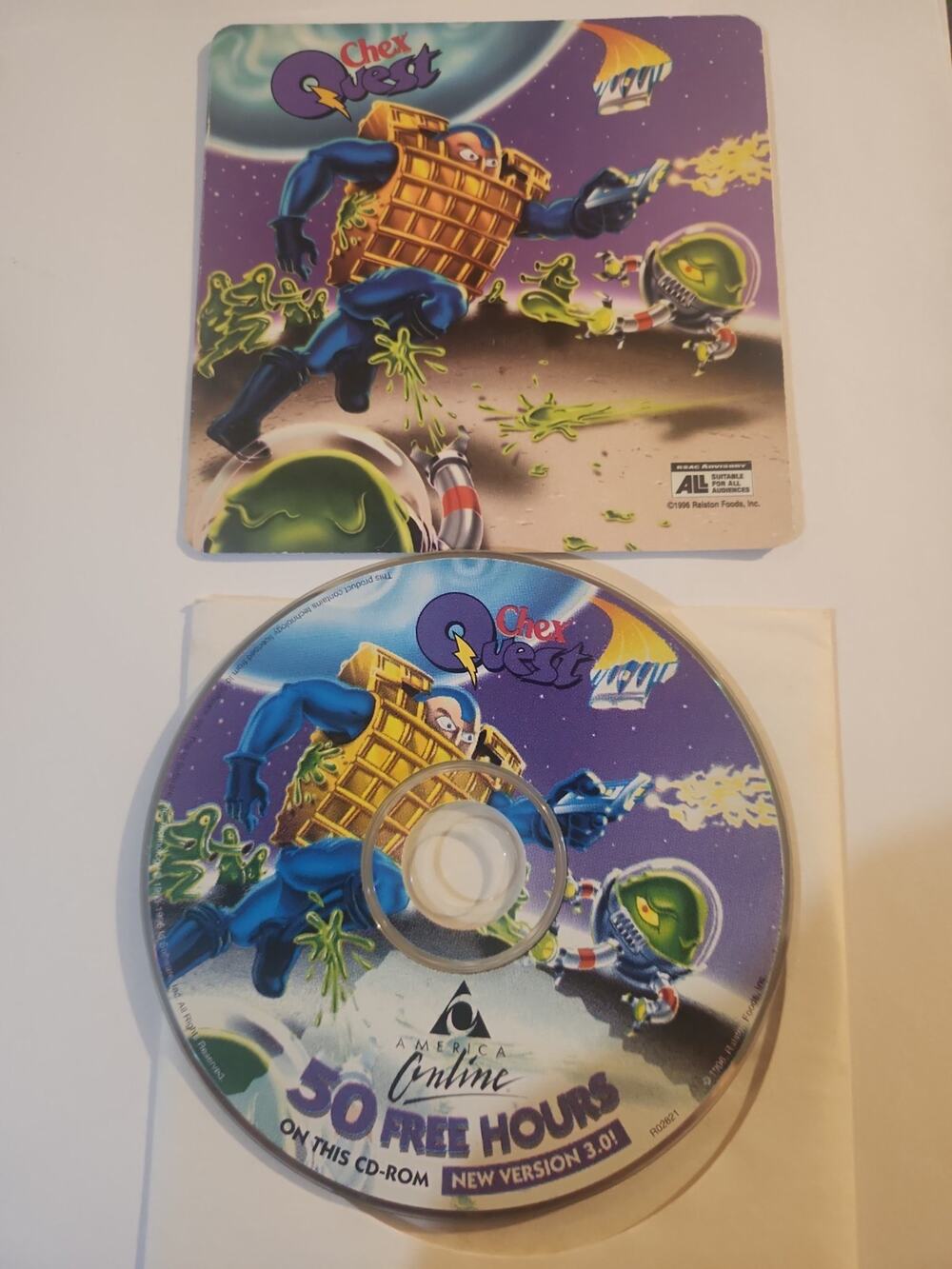 1996 Chex Quest Version 3.0 Vintage PC CD ROM Cereal Box Game AOL VERY SCRATCHED